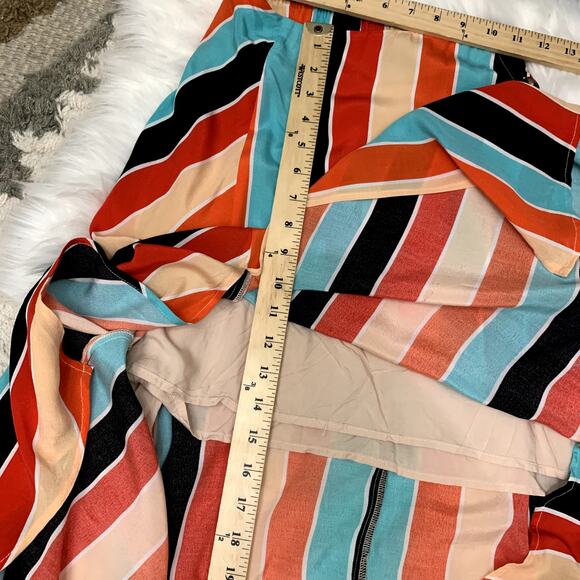 ASTR Monica Striped Midi Skirt Buttons Aqua Orange XS Extra Small - Picture 11 of 11